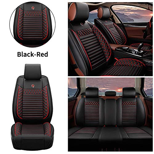 Muchkey Fundas Asiento Coche de Piel para Hyundai i10 i20 ix20 ix35 i30 Todas Las Estaciones 5 Asientos Cubreasientos Impermeables Accesorios Interior Estilo Negro-Rojo