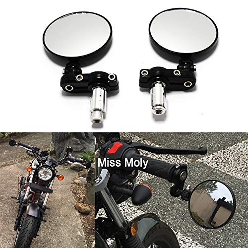 Negro Motocicleta Espejo Retrovisor Lateral 7/8" 22mm Espejos de Barra Redonda Para Cruiser Scooter Chopper(#1-Negro)