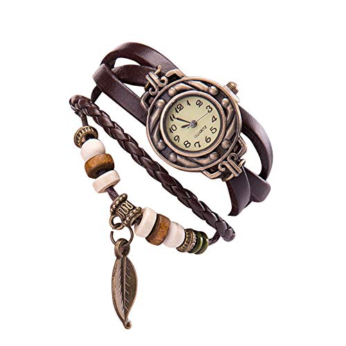 OPAKY Reloj a Cuarzo Analógico Reloj Décontractée Reloj de Pulsera para Hombre Mujer Reloj Comercial Vintage Reloj Trenzada con Colgante Hoja Relojes Vintage