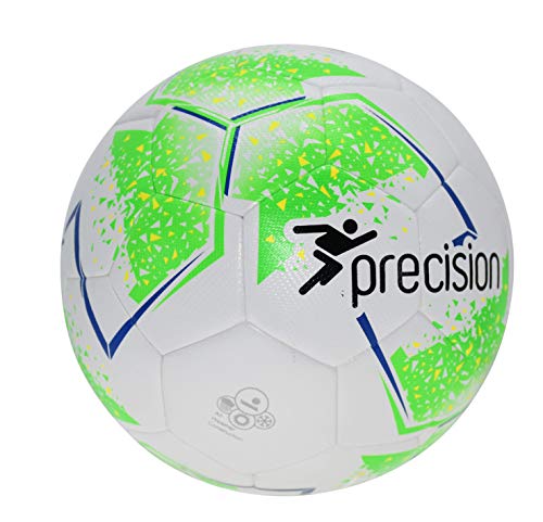 Precision - Pelota de fútbol Sala, Unisex, Color Blanco/Verde Fluo/Amarillo Fluorescente/Azul, 4