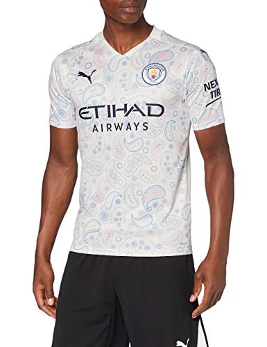 PUMA MCFC Third Shirt Replica SS with Sponsor Logo Camiseta, Hombre, Whisper White/Peacoat, XL