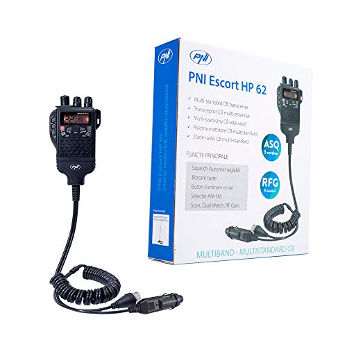 Radio CB portátil PNI Escort HP 62, estándar múltiple, 4W, 12V, Am-FM, ASQ Ajustable de 5 Niveles, Ganancia RF de 9 Niveles, Reloj Dual, escaneo, Bloqueo