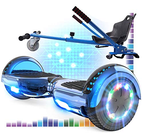 RCB Hoverboard 6.5 y Hoverkart Overboard con Bluetooth Patinete Eléctrico Scooter con Luces LED Asiento Sólido Juguete para Niños