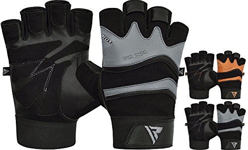 RDX Fitness Gants Gants d'haltérophilie Protection poignet Crossfit Workout Sport Musculation Bodybuilding cuir de vachette Gym Gants XXL Mehrfarbig (Grau/Schwarz)