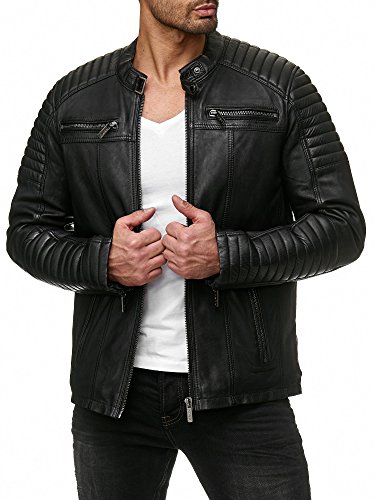 Redbridge Chaqueta de Cuero para Hombre Cuero Genuino Estilo Biker Negro S