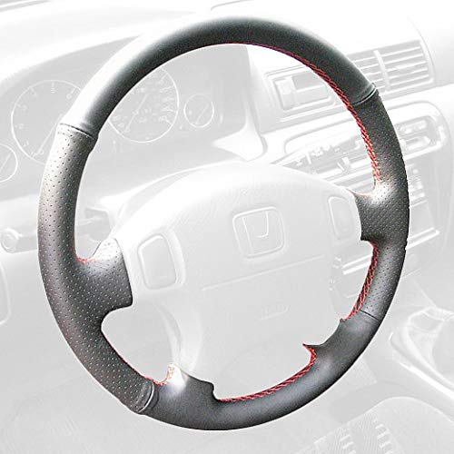 RedlineGoods Cubierta del Volante 4 Compatible con Honda Prelude 1997-01 Alcantara Negra Costura ROJA