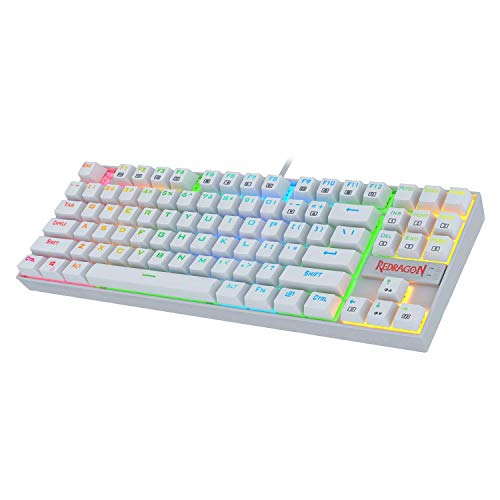 Redragon K552RGB KUMARA White, Teclado Mecánico Tenkeyless, interruptores azules, Reforzado, Retroiluminado RGB Distribución INGLES- Color Blanco- PC Windows Compatible