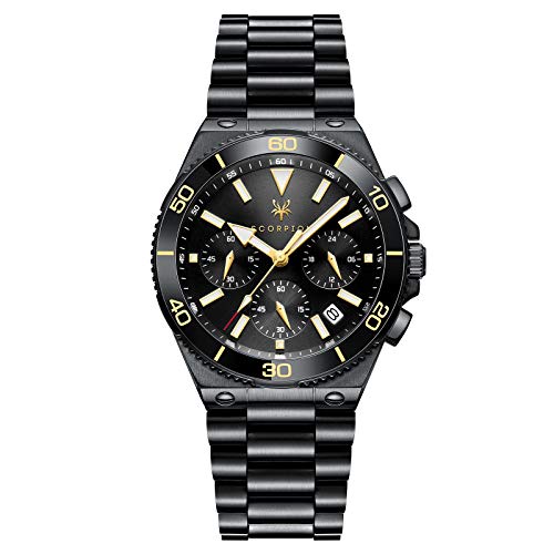 Reloj Hombre Ibiza - Caja de 41mm - Relojes Scorpion - Esfera Negra - Negro - Acero Inoxidable - Cuarzo