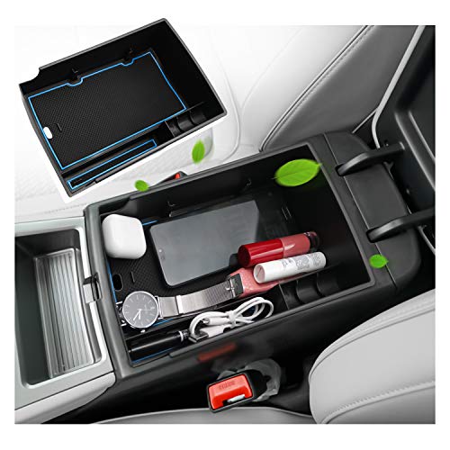 RUIYA Caja de almacenamiento para reposabrazos eléctrico Kona EV, bandeja organizadora para consola central del coche, accesorios Kona EV, caja de almacenamiento (azul)