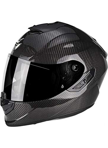 Scorpion - Casco integral EXO-1400 Solid negro de fibra de carbono para scooter moto con visera interna SpeedView solar retráctil, protección exterior TCT (XL)