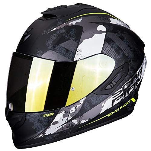 Scorpion - Casco integral EXO-1400 sylex negro mate plata de fibra de carbono para scooter moto con visera interna SpeedView solar retráctil, protección de calota exterior TCT (XS)