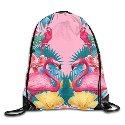 shenguang Flamingos Flower Palm Pink Summer Holiday Mochila Deportiva con cordón Gimnasio Yoga Sackpack String Bag Travel Storage Sack para Mujeres y Hombres Adecuado para la Escuela Natación Corr