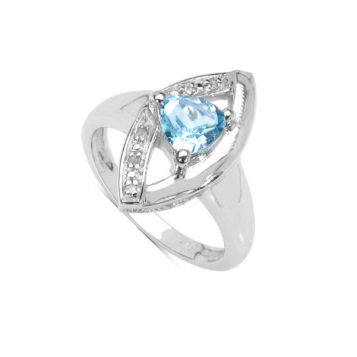 Silvancé - Anillo de mujer - plata esterlina 925 bañada en rodio - auténtico piedras preciosas: Blue Topaz ca. 0.76ct. - R10352BTWD_SSR / Gr. 54 (17.2)