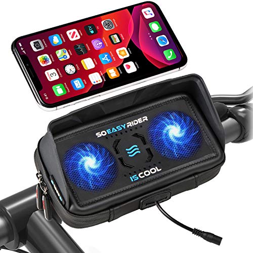 So Easy Rider 9 en 1 Soporte Móvil para Moto Bici Scooter con Cargador USB y Ventilador,Soporte Teléfono Motocicleta Bolsa Manillar Funda Impermeable para 4.3"-6.3" iPhone Galaxy Huawei