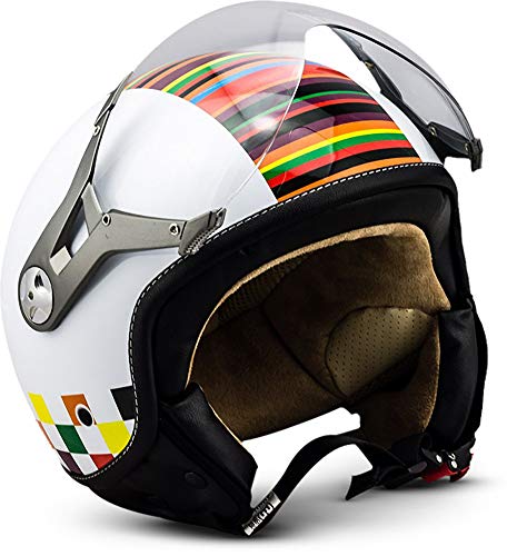 Soxon SP-325 - Casco Moto, ECE Certificado, con parasol y bolsa de casco, Multicolor/Couleur, XS (53-54cm)