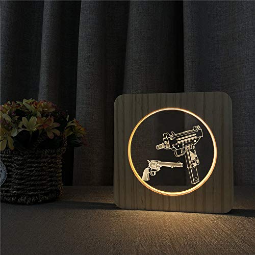 Subfusil ametrallador Modelo Acrílico luz Nocturna de Madera decoración de la habitación de los niños lámpara de Mesa Interruptor de Control lámpara de Grabado