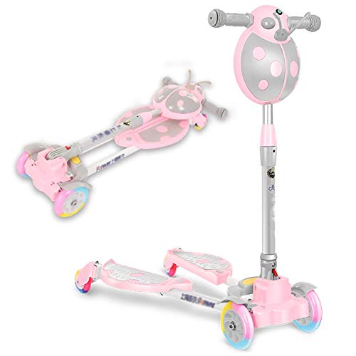 SZNWJ Ygqtbc Vespa Plegable de Altura Ajustable Fácil Giro 4 Scooter Ruedas for niños Niños Niñas Intermitente Ruedas de la PU (Color : Pink)