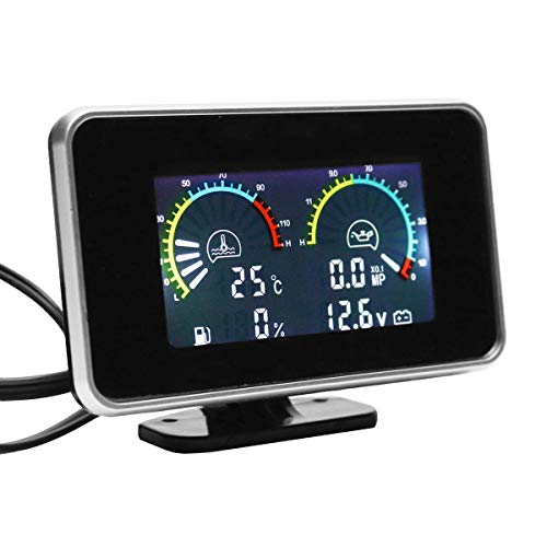 TOOGOO 4-En-1 LCD Coche LCD Digital Medidor de Presión de Aceite del Instrumento Voltímetro Medidor de La Temperatura del Agua del Medidor de Combustible Combinado Reloj M10