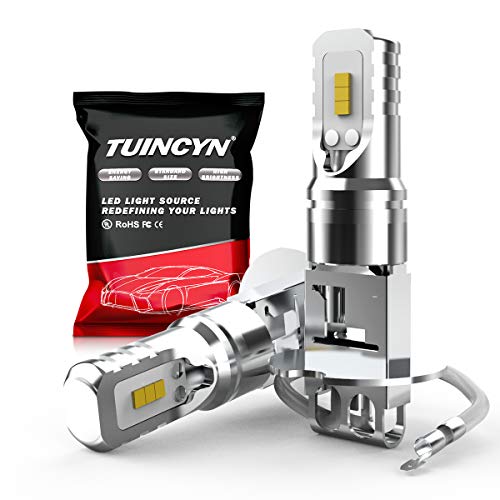 TUINCYN 1600Lm Luz antiniebla LED H3 extremadamente brillante 6500K Blanco chip de alta potencia 80W CSP DRL Bombilla LED de luz diurna DC 12V-24V (paquete de 2)