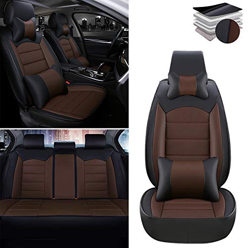 Tuqiang Fundas para asientos de coche para Hummer H1 H2 H3, piel sintética, impermeable, juego completo de lujo negro café