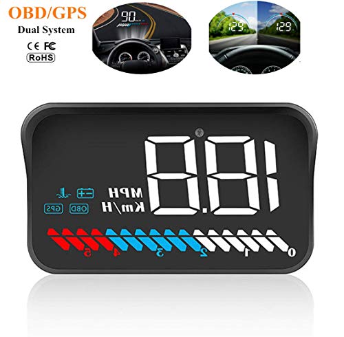 Universal HUD Head Up Display Digital velocímetro GPS / OBD2 con Prueba de aceleración Prueba de Freno Alarma de sobrevelocidad Pantalla LCD HD de 4.3"para Todos los vehículos (Sistema Dual)