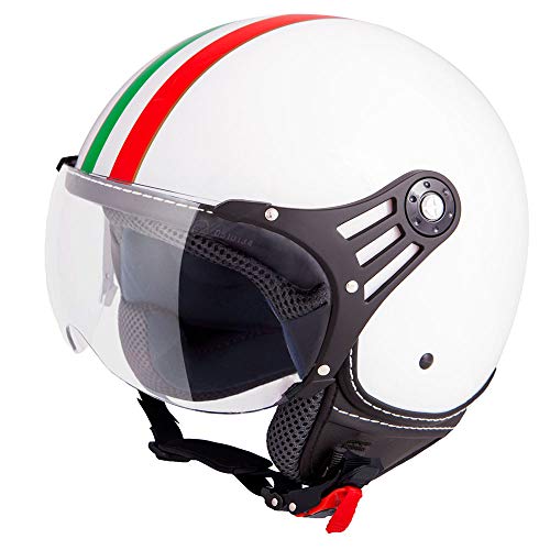 Vinz Casco Fiori Scooter Jet | en tallas XS-XL | Casco Jet con rayas | Certificado ECE | Casco de moto con visera (Blanco Italia, Small)