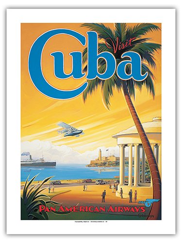 Visitar cuba - Pan American Airways (PAA) - Bahía de la Habana - Morro Cabana - Póster Viaje Línea aérea de Kerne Erickson - Impresión de Arte de Papel Premium de Bambú 290gsm - 43x56cm