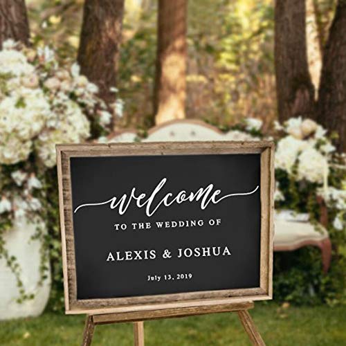 WERWN Calcomanías de Inicio de sesión de Boda Nombre Personalizado Pegatinas de Pared de Vinilo Pizarra de Madera decoración Simple para calcomanías de Boda