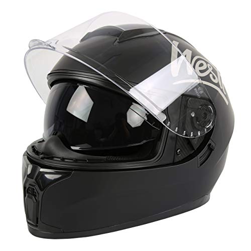 Westt Torque - Casco De Moto Modular Integral Negro Mate con Doble Visera para Motocicleta Scooter - Certificado DOT