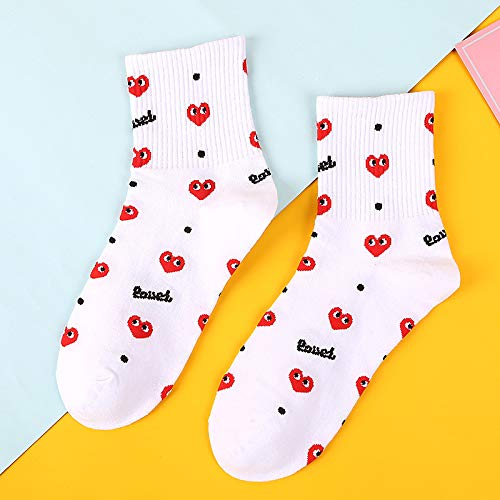 WUWAZI 4 Pares de Calcetines de Oreja 3D para Mujer Kawaii Patrón de corazón Rojo con Ojos Grandes Campus Lindo Dibujos Animados Simples Calcetines Felices Femeninos Dulces Chicas