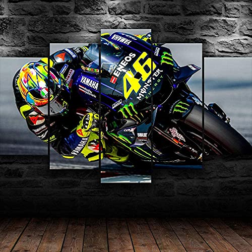 XIAYUU Valentino Rossi Moto GP 5 Panel HD Pintura De La Pared La impresión De La Imagen Marco,Decoración De Pared,Decoración Moderna del Ministerio del Interior(150 x 80 CM)