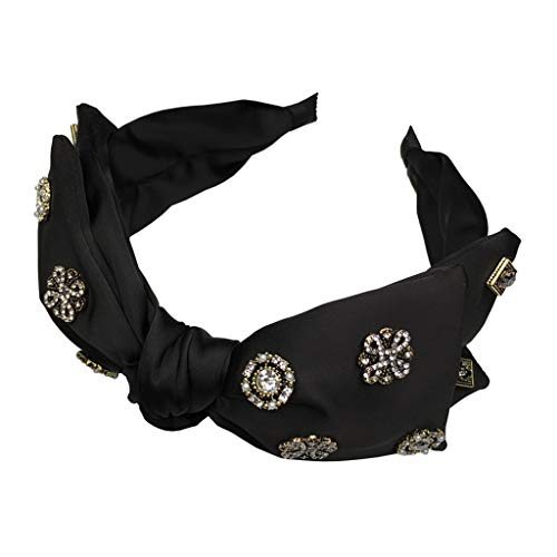 YWSZJ Banda para el Cabello Big Bow Knot Negro Ancho-Brimmed Horquilla Presión Pelo Rhinestone Coreano con Incrustaciones con Taladro Diadema Simple y versátil