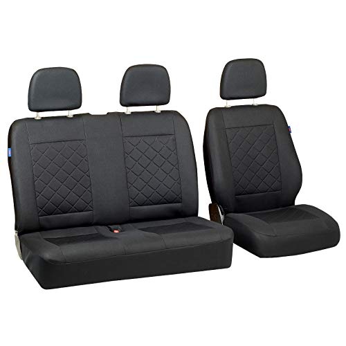 Zakschneider Fundas De Asiento para Hyundai H1 Cargo - Conjunto De Fundas 1+2 - Color Premium Cuadrados Negros