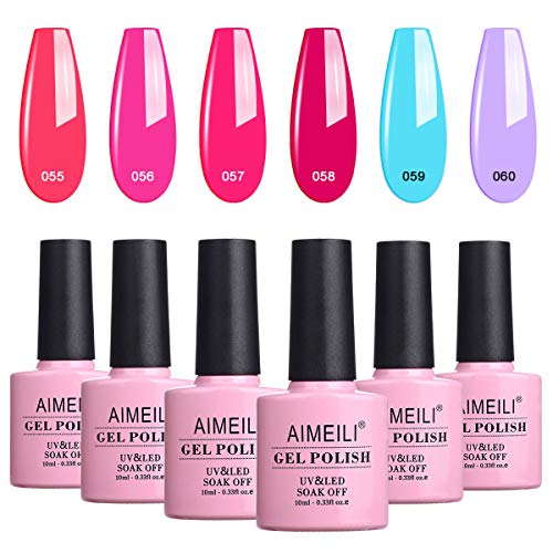 AIMEILI Esmaltes Semipermanentes de Uñas en Gel UV LED, Neon Kit de Esmaltes de Uñas Esmaltes en Gel Uñas UV LED Pintauñas Permanente Gel de Uñas Semipermanente Soak Off 6 Colores 10ml - Set 12