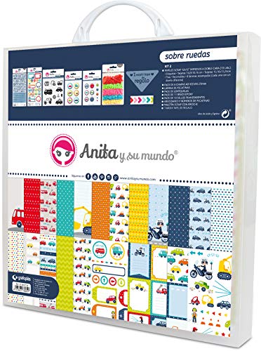 Anita y Su Mundo Colección sobre Ruedas Kit Maletín Scrapbooking (Papeles, Pegatinas, Chapas, Brads Epoxy, Sellos, Abecedario Adhesivo), Paper, Multicolor, 30.5 x 30.5 cm