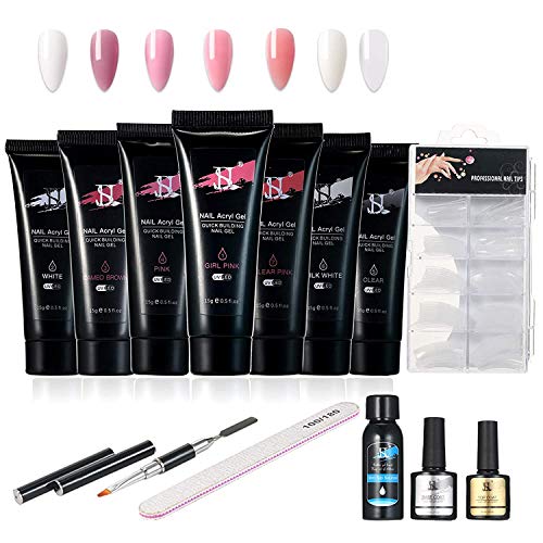 Anself 7Pcs Gel Nail Kit, Kit Uñas de Gel Juego de Pegamento de Extensión de Uñas Esmalte de Uñas Kit de Herramientas de Manicura Profesional Cepillo de Limas de Uñas