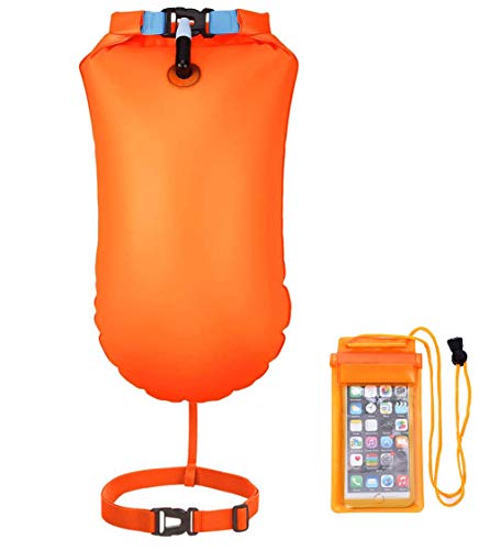 Boya De Natacion con Bolsa Seca 20L Impermeable, Flotador de Seguridad para Nadar, Visibilidad Hinchable para Deportes Acuáticos, Nadadores, Triatletas, Kayaks y Snorkelers