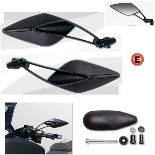 Compatible con Yamaha T-Max 500 White Max 2010-2012 Par de espejos retrovisores Far Viper 8 Retrovisor de manillar homologado E13 espejos 7340 + 7341 + Kit de montaje específico G18BB7045