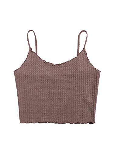 Floerns Women's Casual Rib Knit Lettuce Trim Sleeveless Solid Crop Cami Top Redwood XS