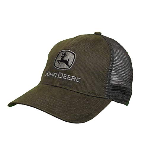 John Deere Oilskin Mesh Hat W/Silver Logo, Drab Green, Grey/White, One Size