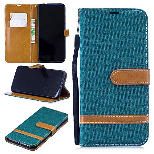 kelman Cáscara para Huawei Honor 9X Lite Funda PU Cuero + TPU Adentro Shell Moda Mezclilla Billetera Tapa del tirón Cáscara [BF39-Verde]