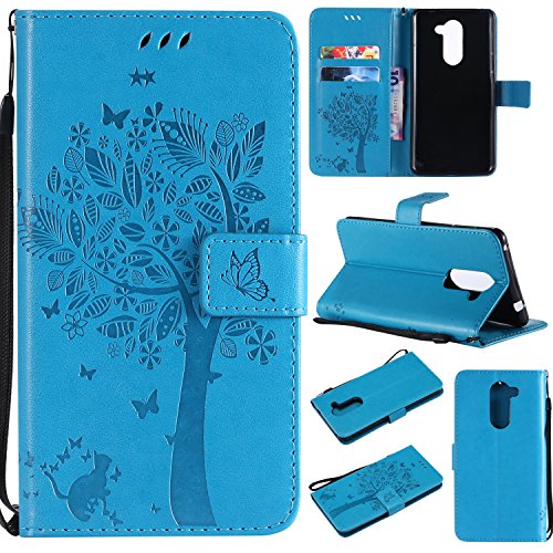 kelman Cáscara para Huawei Mate 9 Lite/Honor 6X / GR5 2017 Funda Cáscara Case PU Cuero + Suave Silicona TPU Adentro Shell Moda Estampado Billetera Tapa del tirón Soporte Cáscara - [KT01 - Azul]