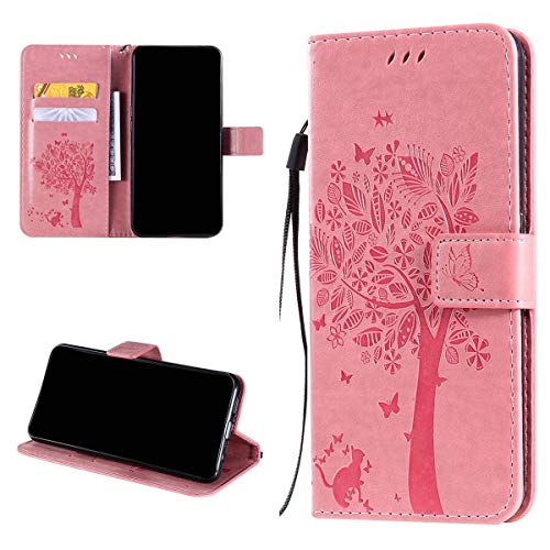 kelman Funda para Xiaomi Redmi Note 9/Redmi 10X 4G Funda de piel sintética + silicona suave TPU interior carcasa de moda relieve cartera Flip Stand Mobile Shell [KT03-Rosa]