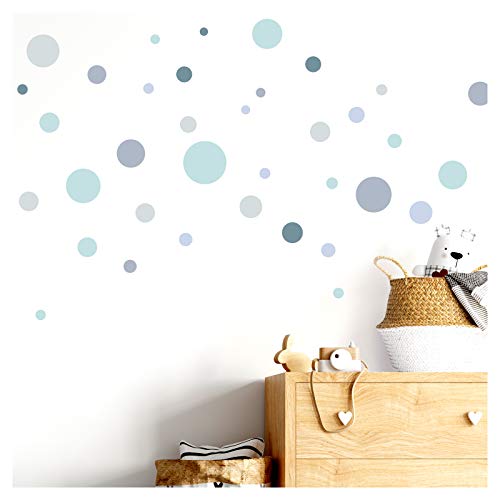 Little Deco DL380 - Adhesivo decorativo para pared, 86 puntos, diseño de círculos, color verde menta, gris y azul