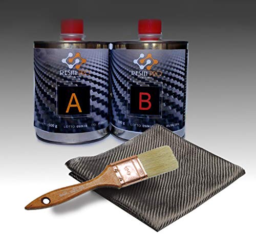 Resin Pro – Kit de reparación de resina + tejido de fibra de carbono 1 m x 1 m – rápido, sencillo y duradero, material de refuerzo, resina epoxi para laminación (500 g + 275 g) – 775 g