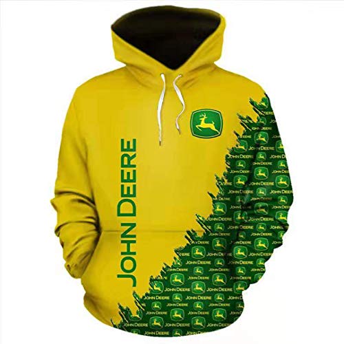 Suéter De Manga Larga para Amantes De Otoño E Invierno John Deere Carta Impresión Digital 3D Costura Suéter con Capucha Ocio Sudadera Suelta Salvaje (1,XL)