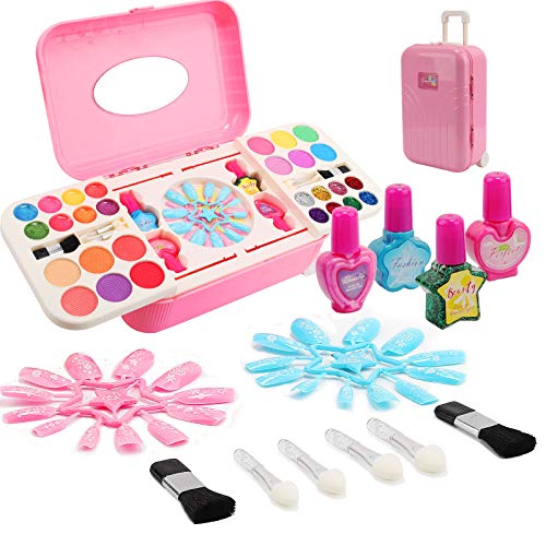 Ulikey Set de Maquillaje Niñas, Juguetes de Maquillaje, Cosméticos Lavables, Maletin Maquillaje Infantil, Caja de Maquillaje, Regalo de Princesa Cumpleaños y Navidad para Niños (C)