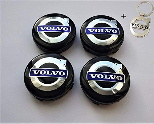 4 x Tapacubos Volvo 64mm Tapas centrales,1 Llavero gratisg en Llantas de aleación,Rueda Homenaje con Logo de Volvo, xc40 60 90 V S C 30