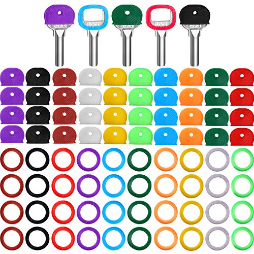 80 Piezas Llave Tapas Etiquetas Cubiertas Set Plástico Anillos Identificadores de Llaves Toppers de Llaves para Llaves Organización de Llaves de Casa, 10 Colores, 2 Estilos