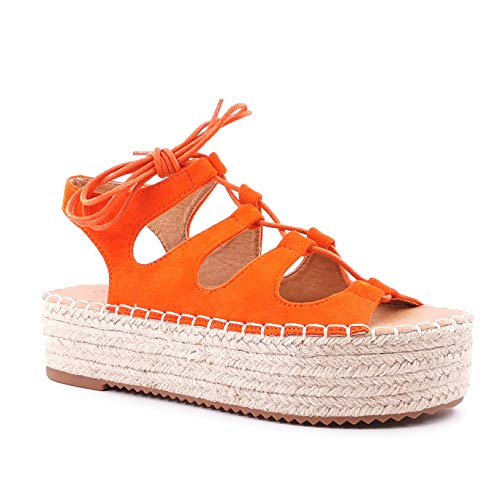 Angkorly - Zapatillas Moda Sandalias Gladiador Plataforma Bohemia Mujer la Jaula con Paja Plataforma 5 CM - Naranja 3 L08-2 T 40